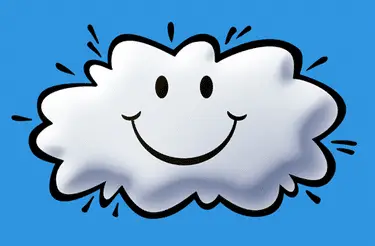 cheerful cartoon cloud spreading joy in a vibrant blue sky, perfect for uplifting designs.