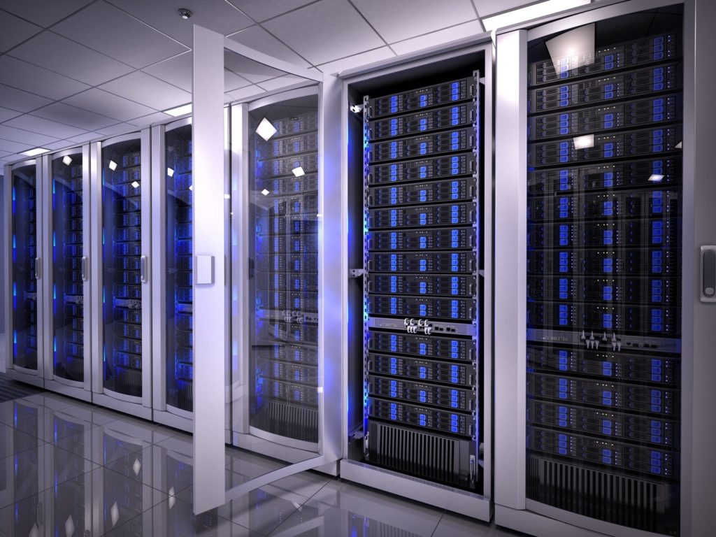 advanced data center showcasing organized server racks and efficient, high-tech virtualization solutions.