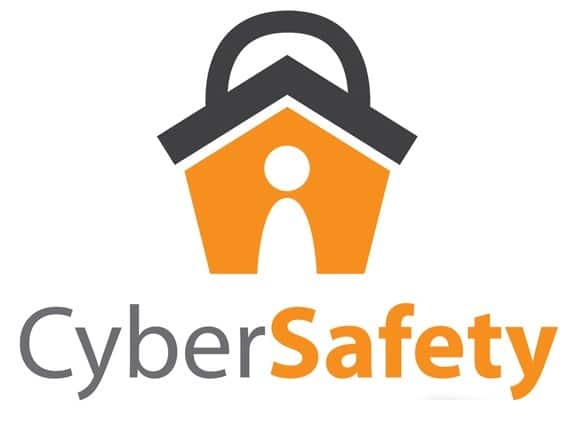 cyber safety logo symbolizes digital protection with a house and padlock design for online security.