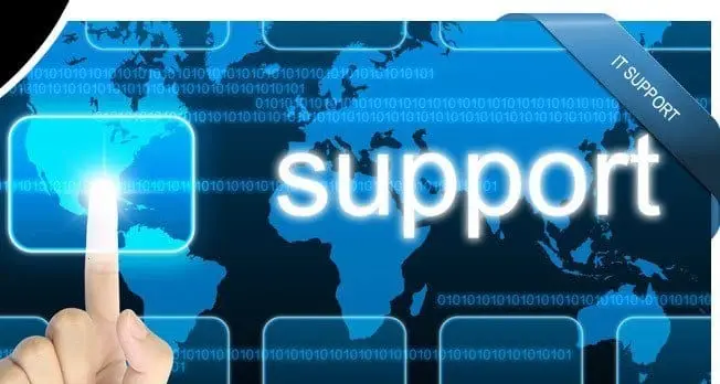 What Is It Support? 7 global it support showcased through an interactive world map and glowing support interface.
