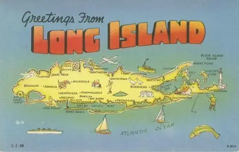 Managed Services On Long Island Holding It All Together 7 colorful vintage postcard illustration showcasing long islands towns and coastal attractions.