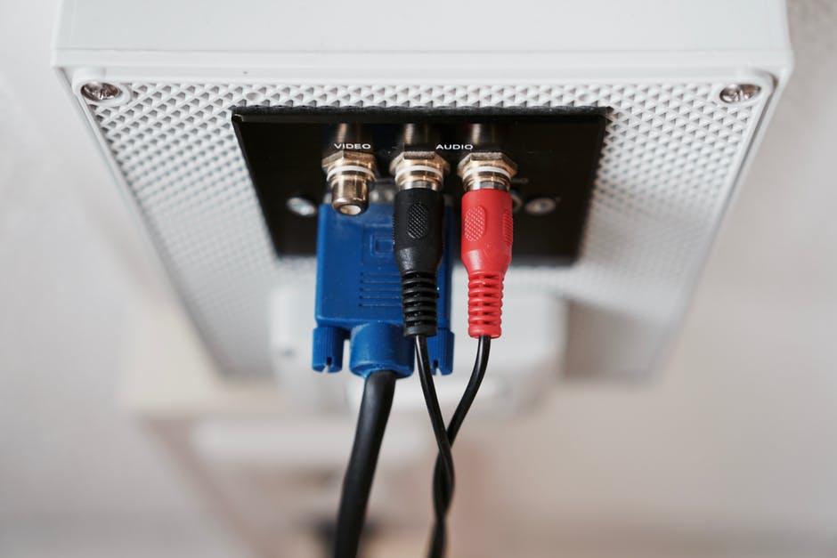 close-up of a connection panel featuring vga and audio ports for effective audio-visual connectivity.