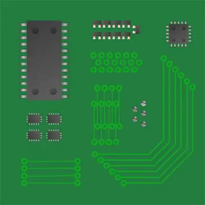 Vibrant green PCB featuring integrated circuits and electrical traces illustrating electronic design complexity.