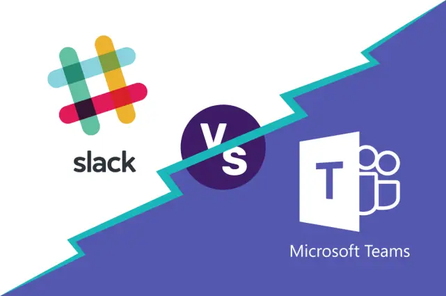 Comparison of Slack and Microsoft Teams logos highlighting their collaboration features and competitive nature.
