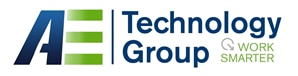 AE Technology Group logo showcasing innovation with a modern design and the slogan WORK SMARTER.